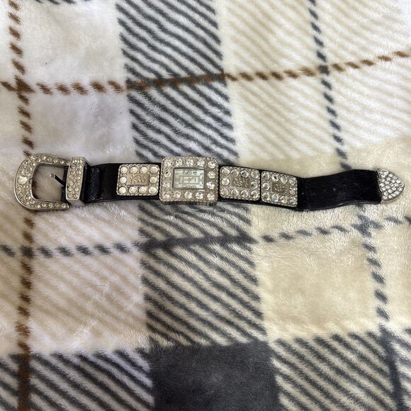 Platinum Silver Rhinestone Western Buckle Women’s Statement Watch (Nonworking) - Picture 5 of 6